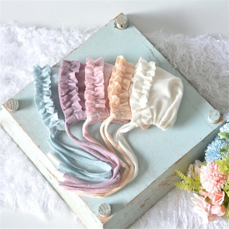 Watermelon Red Newborn Photography Hat Soft Spandex Baby Lace Rope Tied Elegant Design - Image 3